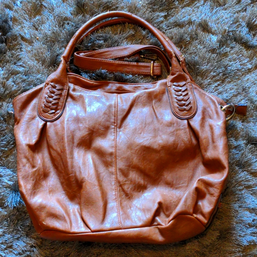 Brown faux leather slouch bag